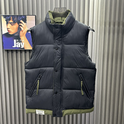 秋冬新款羽绒棉马甲立领简约外套修身加厚拼色无袖外套男潮流工装