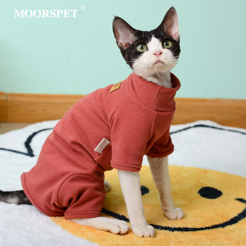 MOMO护肚子四脚无毛猫衣服薄款德绒打底春秋季德文卷毛猫专用衣服