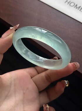 天然水沫玉手镯蓝冰白月光桂花糕玉镯子高冰种正品翡翠色女款礼物