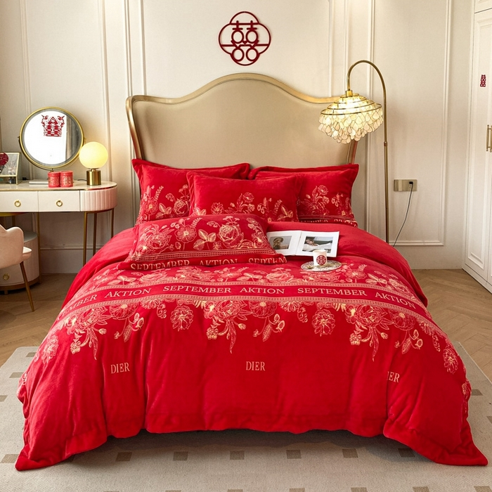 秋冬结婚床雕花绒四件套加厚A类牛奶绒婚嫁红色珊瑚法防静电被套,床上用品,婚庆床品套件,淘宝优惠券,粉丝福利购,淘宝优惠卷