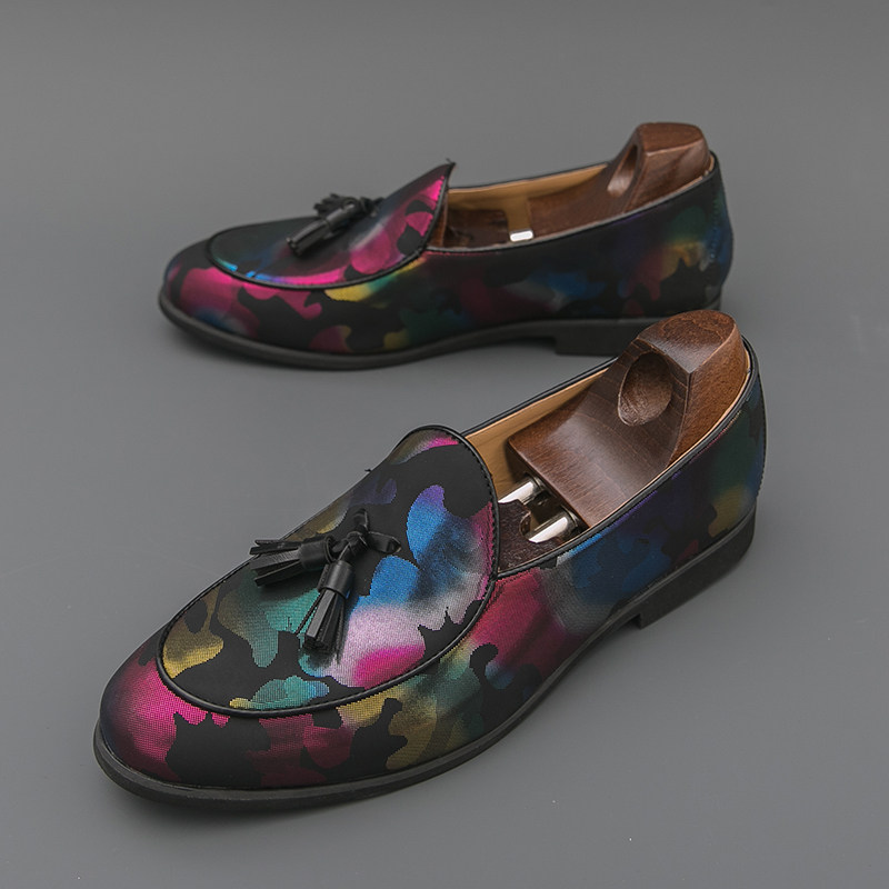 彩色男鞋民族风流苏乐福鞋男一脚蹬懒人豆豆鞋拼色休闲皮鞋48大码,流行男鞋,乐福鞋（豆豆鞋）,淘宝优惠券,粉丝福利购,淘宝优惠卷