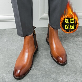 男鞋冬季加绒保暖高帮皮鞋英伦切尔西靴冬天棉鞋西部牛仔靴马丁靴