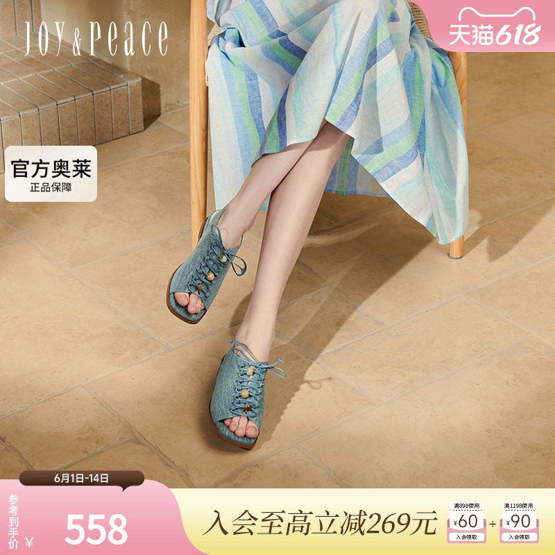 真美诗椰林海岸2025春季新款透气树脂扣饰方头罗马凉鞋女AJ608AL5