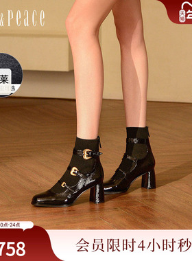 真美诗娜娜NANA冬季新款商场同款桃心扣高跟玛丽珍袜靴女75Z03DD5