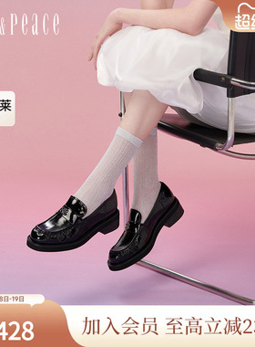 真美诗官方奥莱2024年春季牛皮粗跟褶皱乐福鞋YQB85AA4