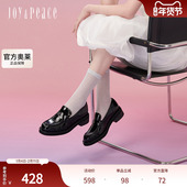 真美诗官方奥莱2024年春季 牛皮粗跟褶皱乐福鞋 YQB85AA4