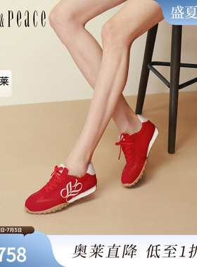 真美诗2025秋季新款经典红色运动休闲圆头阿甘鞋德训鞋女29801CM5