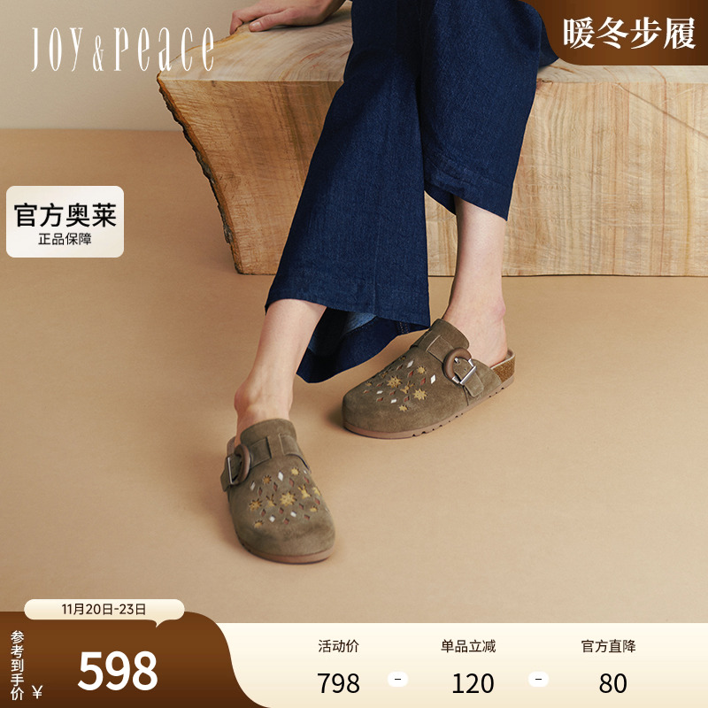 真美诗2025年秋季新款趣味图案舒适包头一脚蹬勃肯鞋女YZB23CH5