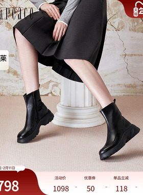 真美诗2024冬季新款金属花扣舒适圆头运动风弹力靴女YYM23DZ4