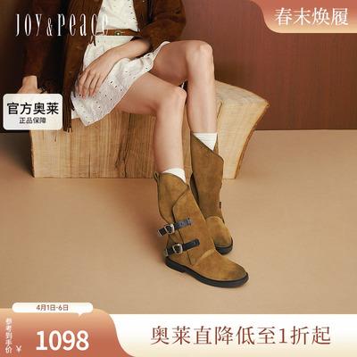 真美诗漫野前行2025年冬季新款双皮带饰扣西部靴长靴女2B01ADG5