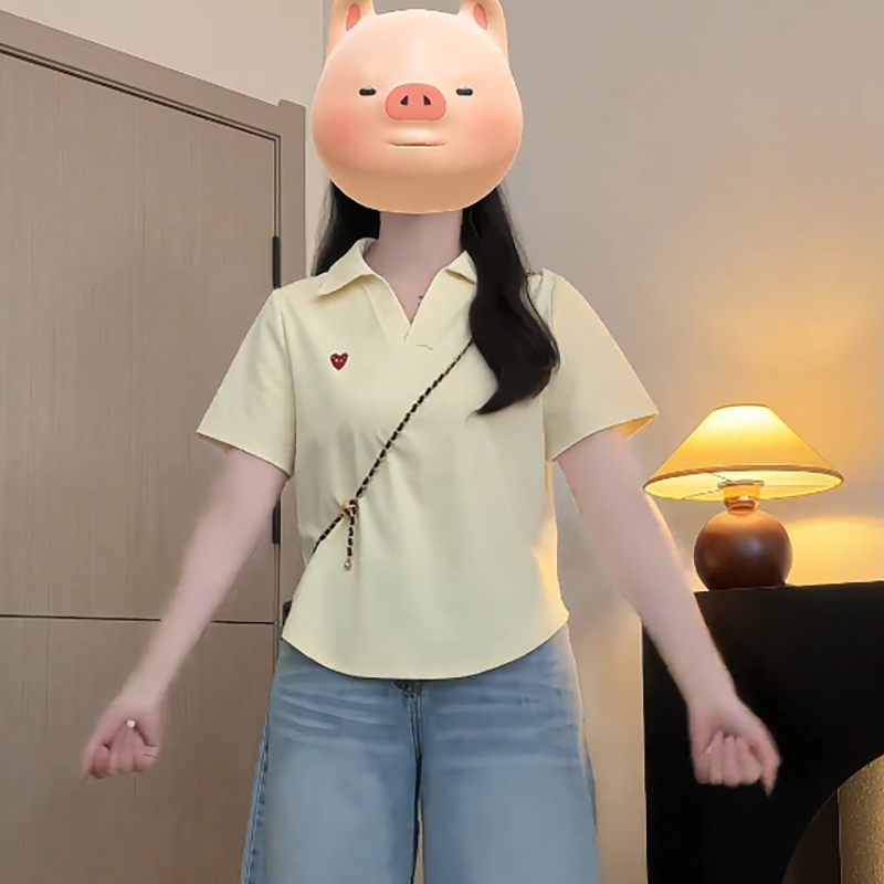 大码纯棉polo领正肩短袖t恤女2025新款夏季胖mm显瘦遮肉休闲上衣