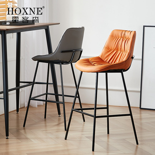 霍客森定制吧椅北欧软包吧椅靠背皮革设计师酒吧台碳素钢高脚凳子