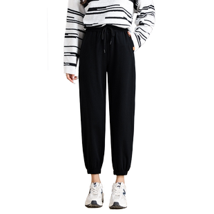 大码运动裤女宽松胖MM裤子显瘦休闲裤学生纯棉跑步卫裤束脚哈伦裤