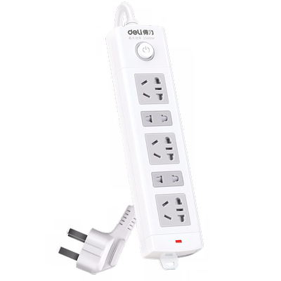 deli得力18202插座新国标总控开关 5位组合接线板插线板2米线5位（3组合+2单孔）5孔 保护插排安全门
