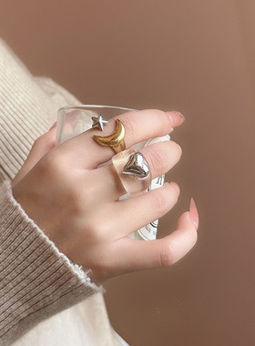 时尚简约透明镶爱心戒指女小众潮