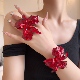 欧美风夸张复古酒红色金属立体花朵手镯个性 设计高级感戒指首饰