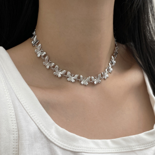 欧美小众设计超仙蝴蝶项链辣妹轻奢高级感锁骨链颈链2024年新款