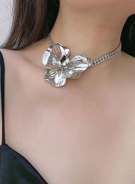 合金水钻女花朵闪钻项链锁骨链