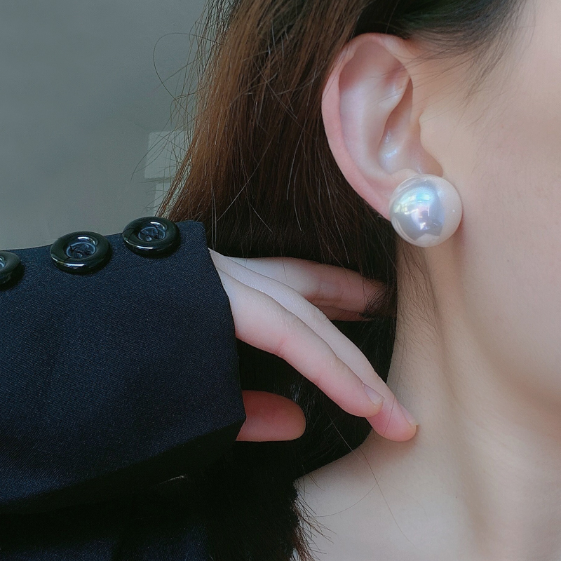 日韩复古赫本风亮珍珠耳钉女气质名媛法式圆形气质耳环女