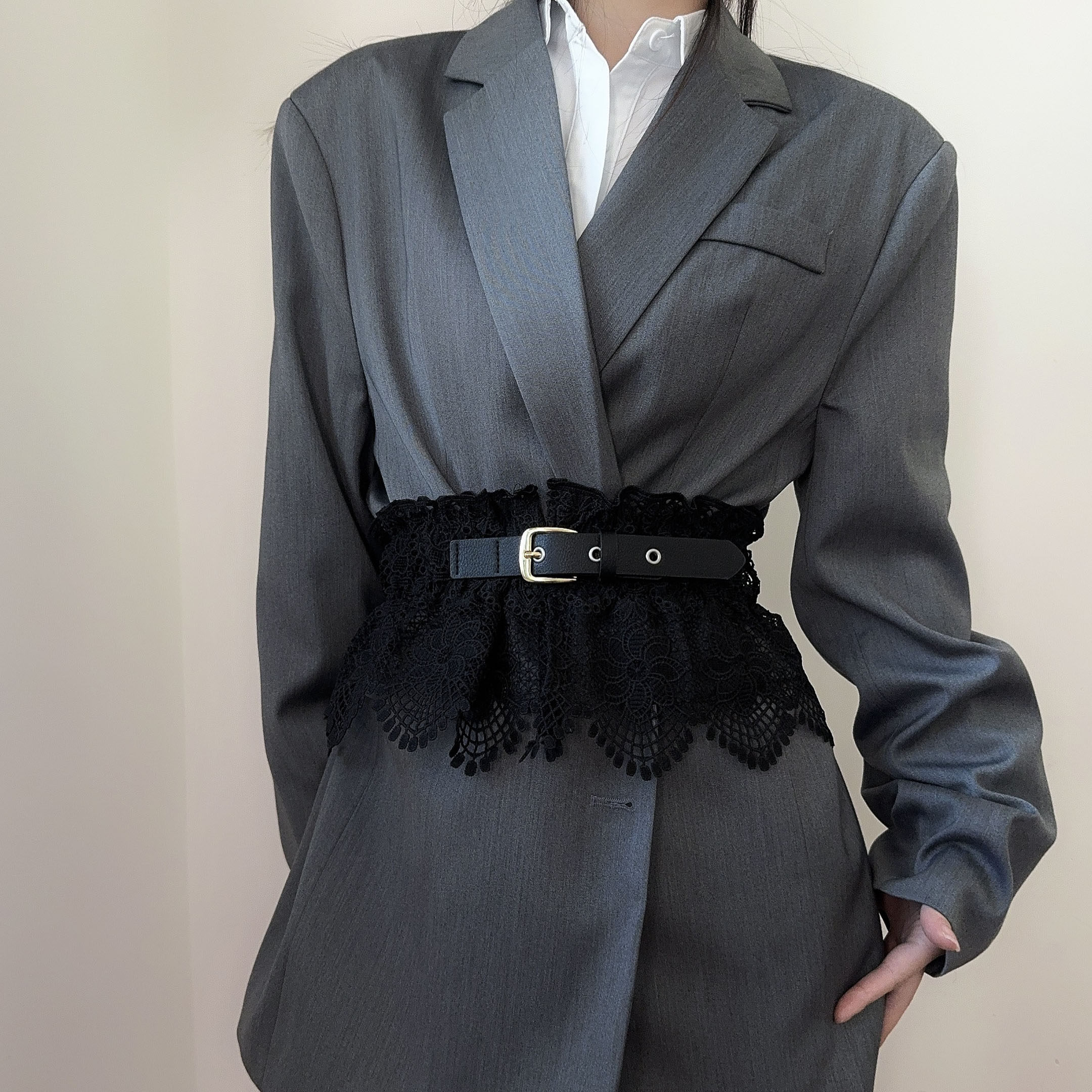 欧美风荷叶边蕾丝腰带女时尚性感弹力配衬衫连衣裙子宽版束腰腰封