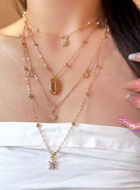 轻奢多层叠戴六芒星吊坠项链女