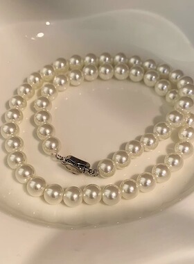 银色元宝扣圆施家珍珠项链颈链