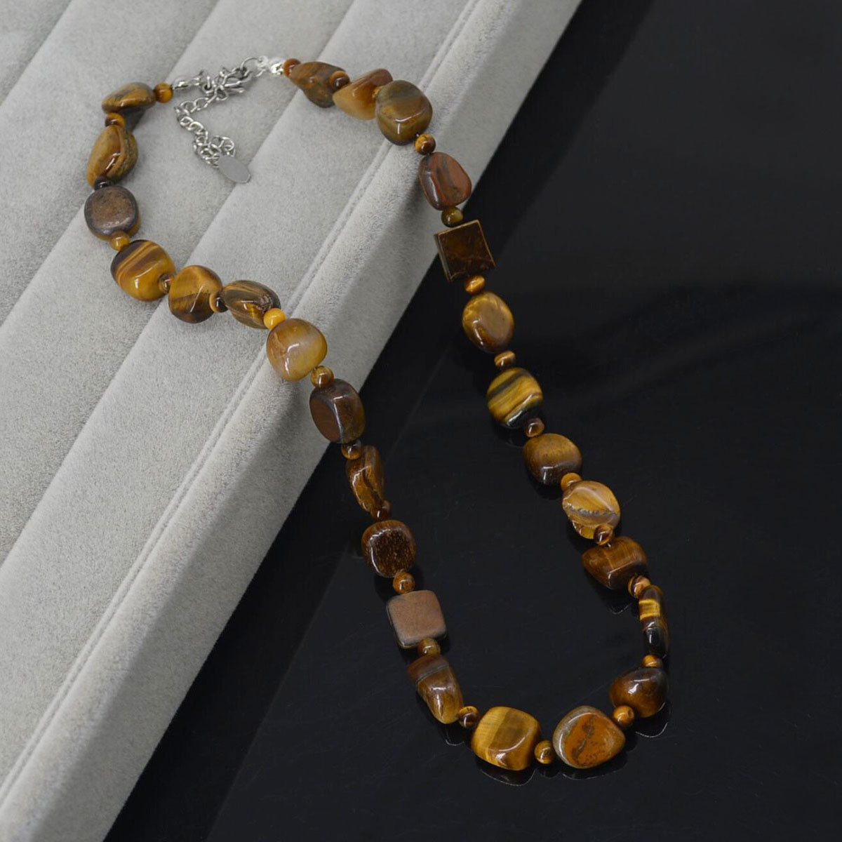 天然石拼接女虎眼石不规则锁骨链