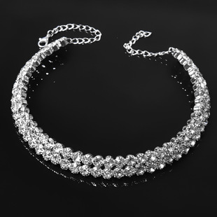 日韩气质满钻项链女小众设计感超闪单层双层水钻项圈婚礼颈圈优雅