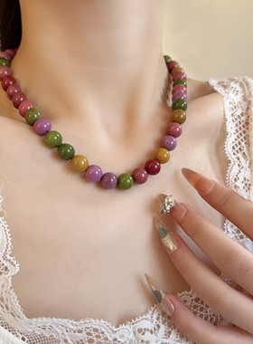 碧玺糖果色天然石串珠项链女百搭