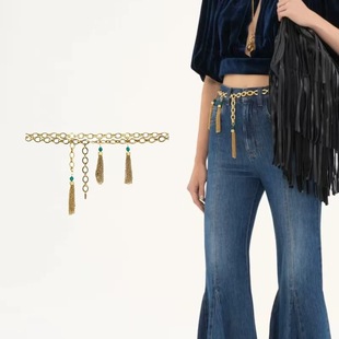 时髦链条流苏腰带腰绳皮带 金属腰链女2025春夏新款 明星同款 牛仔裤