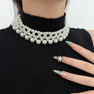 手工编织珍珠颈链颈带假领子配饰装饰品轻奢复古小众项链锁骨链女