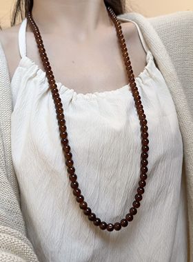 棕色珠子串珠项链长款女锁骨链女