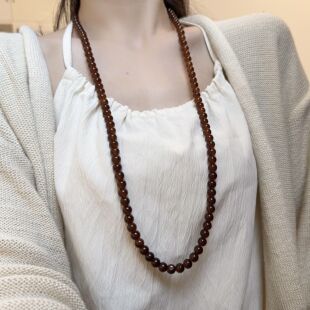 新中式复古棕色珠子串珠项链长款女小众高级感气质锁骨链毛衣链长