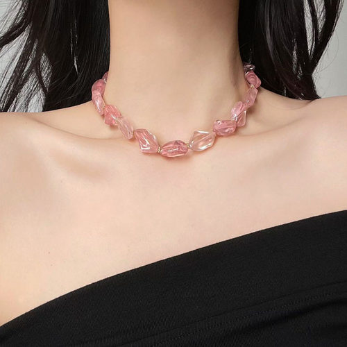 异形不规则粉水晶串珠拼接项链女