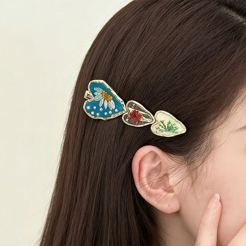 珐琅永生花爱心发夹甜美撞色拼色