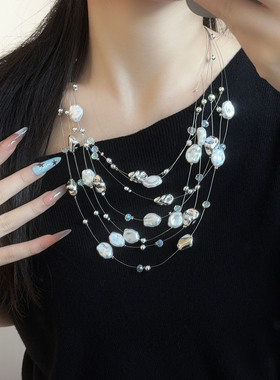 法式隐形鱼线异形珍珠串珠项链女