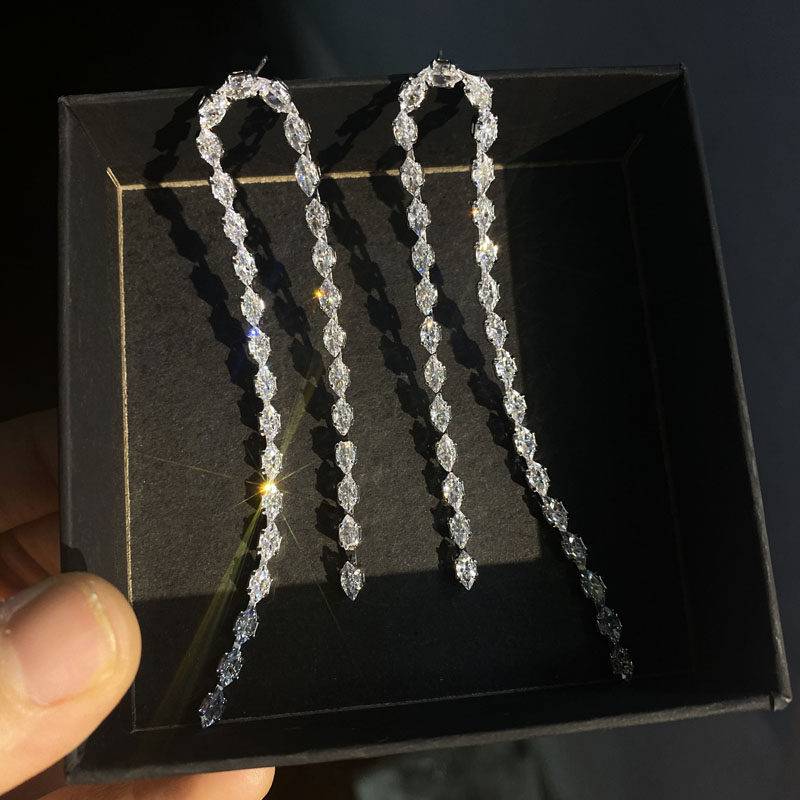 金属女镶钻水晶流苏长款耳环耳饰