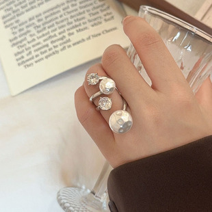 复古时髦欧美风不规则珍珠镶钻戒指女时尚大气百搭食指戒开口指环