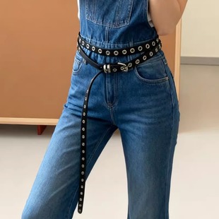 辣妹时髦铆钉腰带细皮带休闲气质腰链双圈任意打结连衣裙子配饰