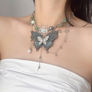 韩系重工金属蝴蝶项链女高级感甜酷辣妹风锁骨链气质高奢颈链配饰