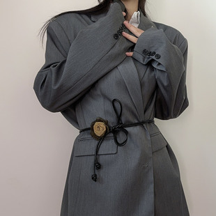 气质优雅玫瑰花腰带女收腰配裙子可调节百搭花朵高级感软皮绳腰绳