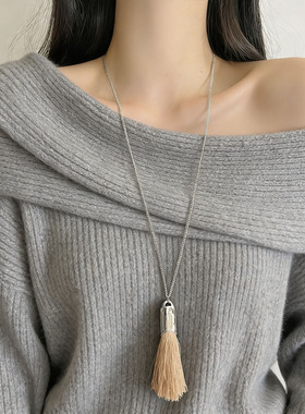 精致时髦马鬃毛流苏吊坠项链长款