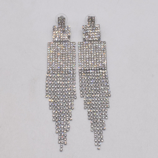 欧美时尚长款闪钻流苏耳环个性潮流耳饰轻奢小众设计感满钻耳坠女