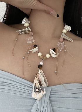 不规则贝壳海螺串珠项链毛衣链
