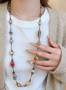 波西米亚复古蝴蝶水晶串珠项链女