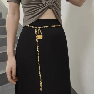 欧美吊坠细腰链金属包装 饰女皮质腰包小香风复古链条腰带腰饰