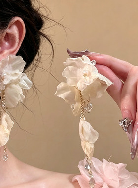 甜美夏日白色茉莉花流苏耳环女款