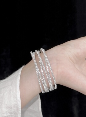 超闪水钻多层交叉开口手镯精致女