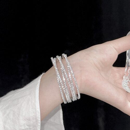 超闪水钻多层交叉开口手镯精致女