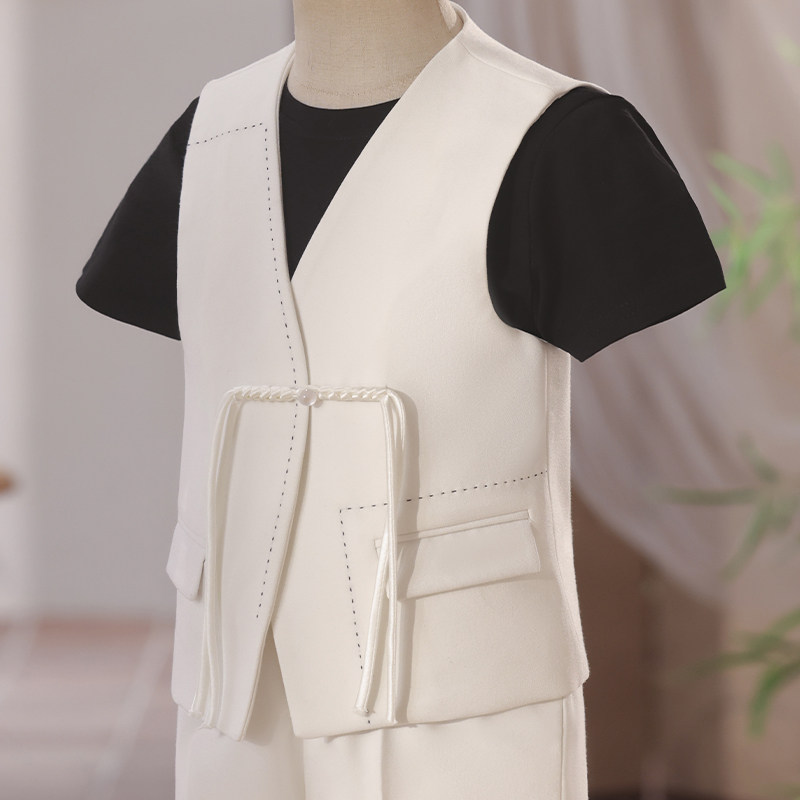 【清仓】男童礼服夏季中式主持儿童西装套装马甲白色钢琴演出服